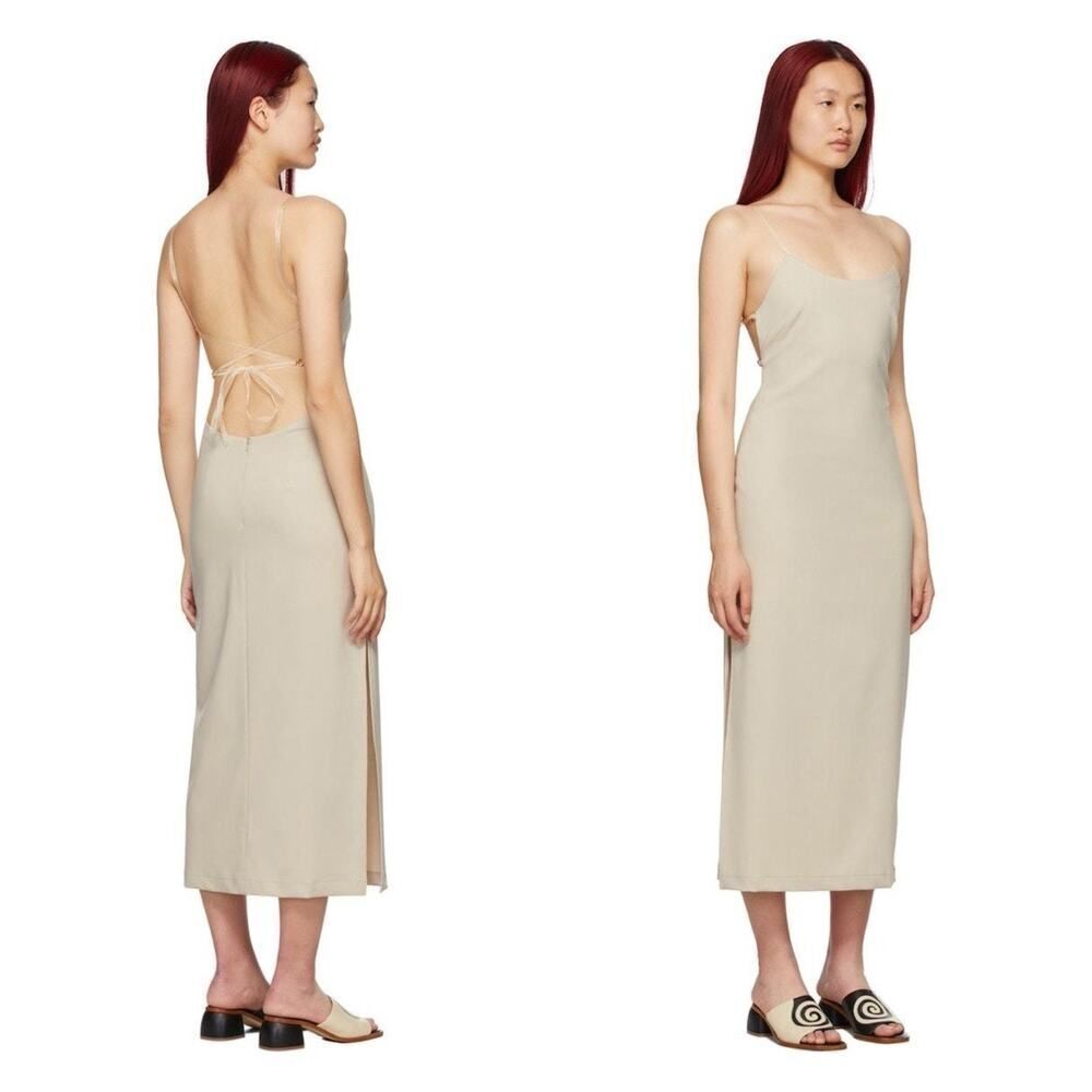 Paloma Wool Teresa Linen Wool Blend Dress Beige Backless Strappy XL
